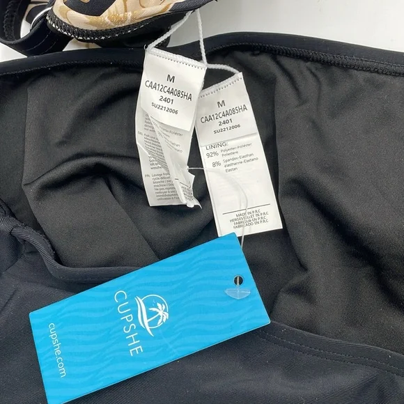 CUPSHE Floral Black Tankini Swimsuit V Neck Adjustable Strap Mid Rise - Picture 16 of 16